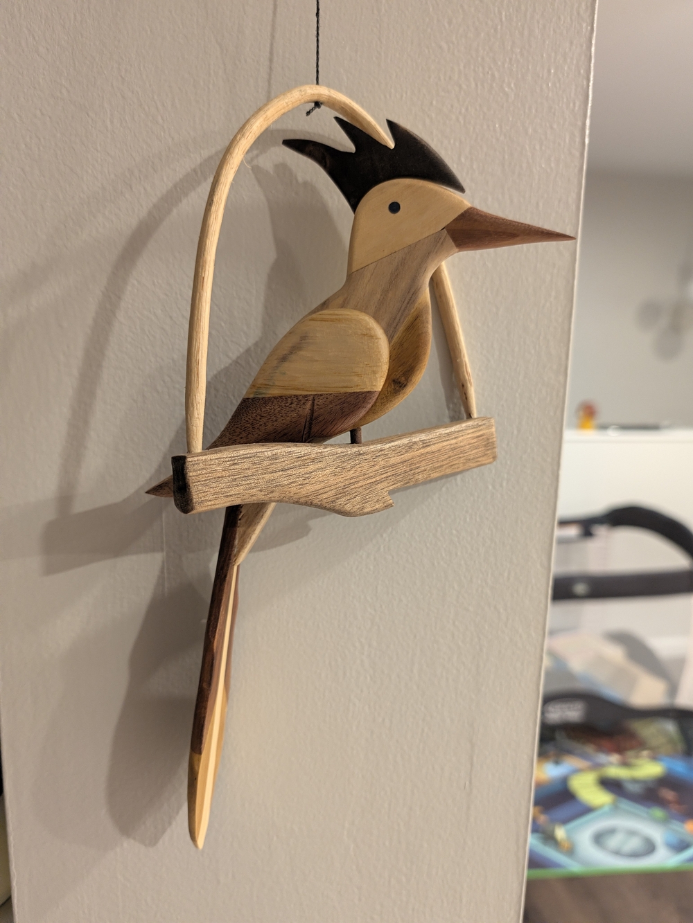 Handcrafted Wooden Bird Wall Art - Natural Brown & Black